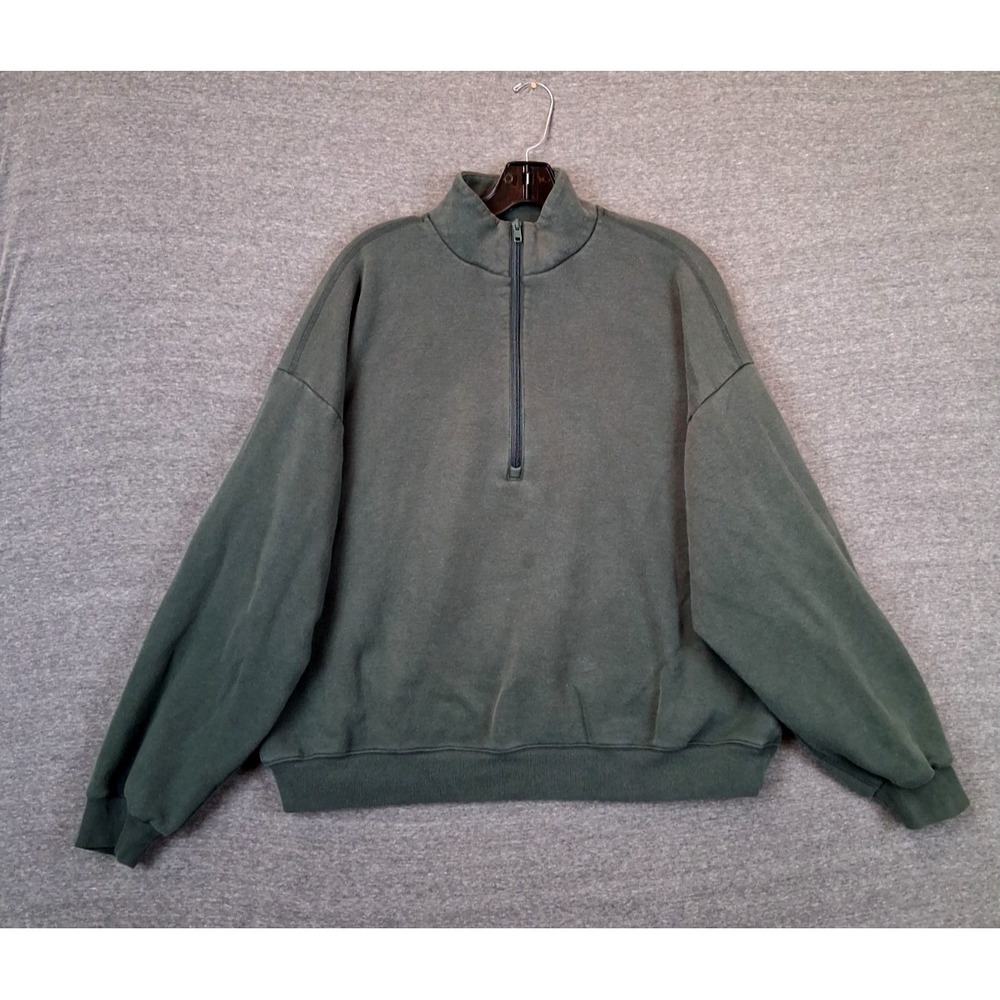 Skims Womens Sweatshirt XL Green Fleece 1/4 Zip Boxy Preppy Elevated Minimalist
